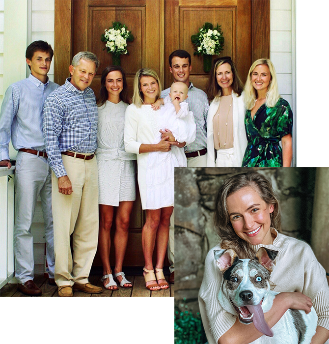 Collage featuring Doctor Williams with her family and her dog